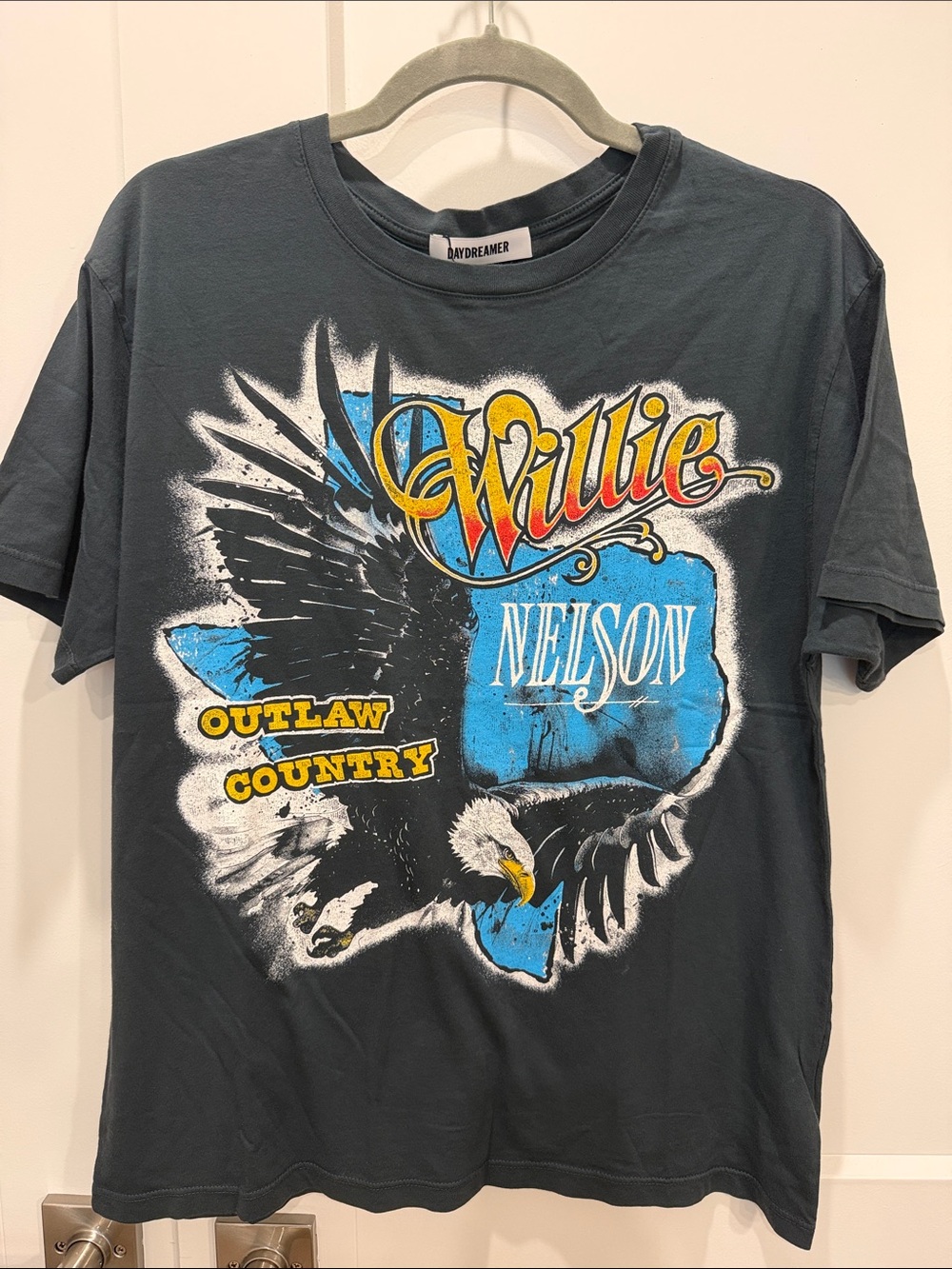 Daydreamer Willie Nelson Outlaw Country Graphic Tee - Black with Blue & Yellow